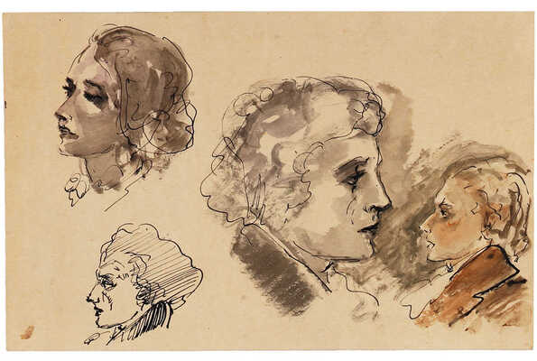 Бехтеев Владимир Георгиевич. Лот из восьми листов (два листа двухсторонние) с иллюстрациями к книге О. де Бальзака «Блеск и нищета куртизанок» (М.: Государственное издательство художественной литературы, 1946) 